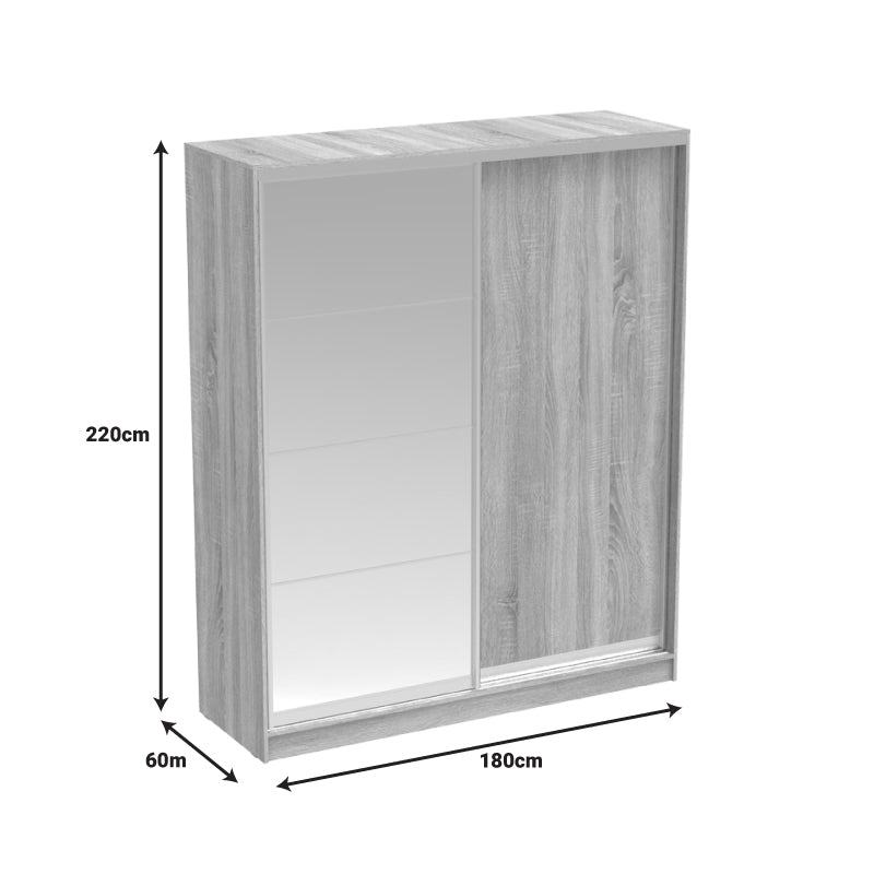 Aparador pakoworld two-leaf sliding wardrobe with mirror in sonoma color 180x60x220cm
