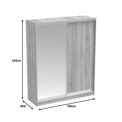 Aparador pakoworld two-leaf sliding wardrobe with mirror in sonoma color 180x60x220cm