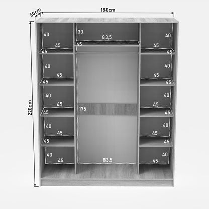 Aparador two-leaf sliding wardrobe with mirror in sonoma color 180x60x220cm