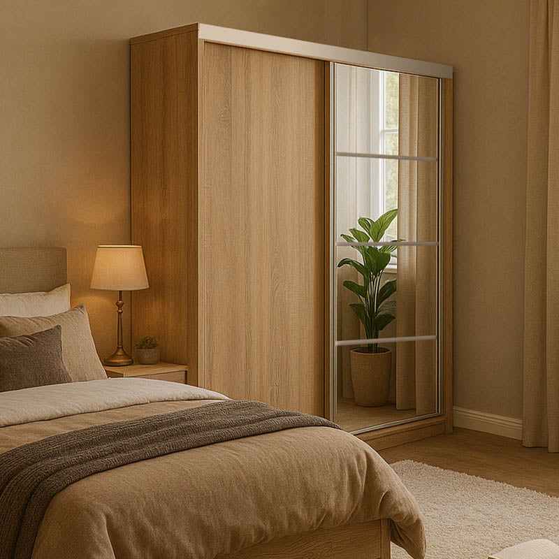 Aparador two-leaf sliding wardrobe with mirror in sonoma color 180x60x220cm