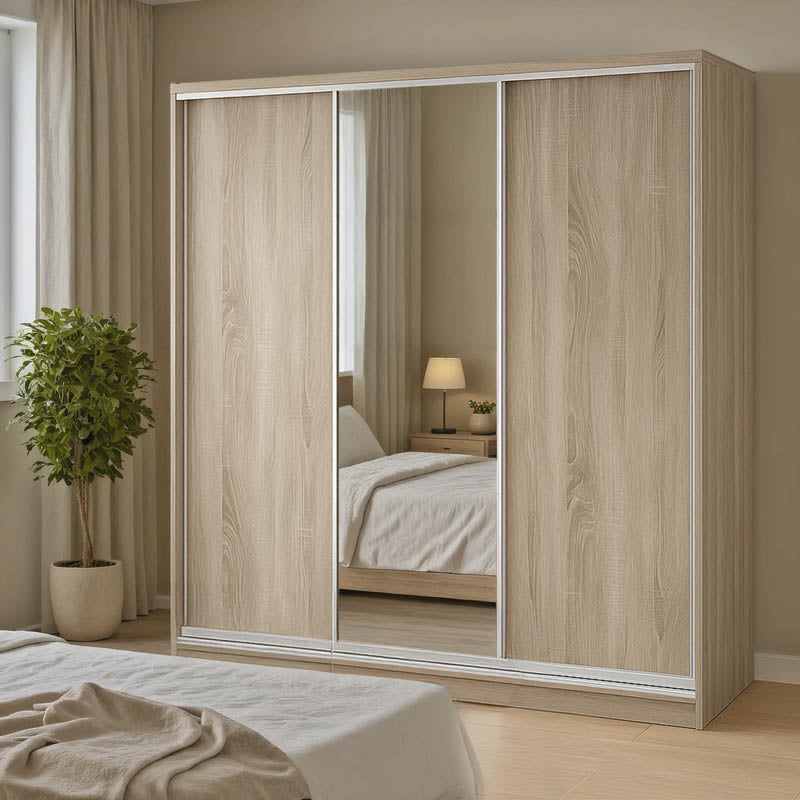 Aparador I two-leaf sliding wardrobe with mirror in sonoma color 240x60x240cm