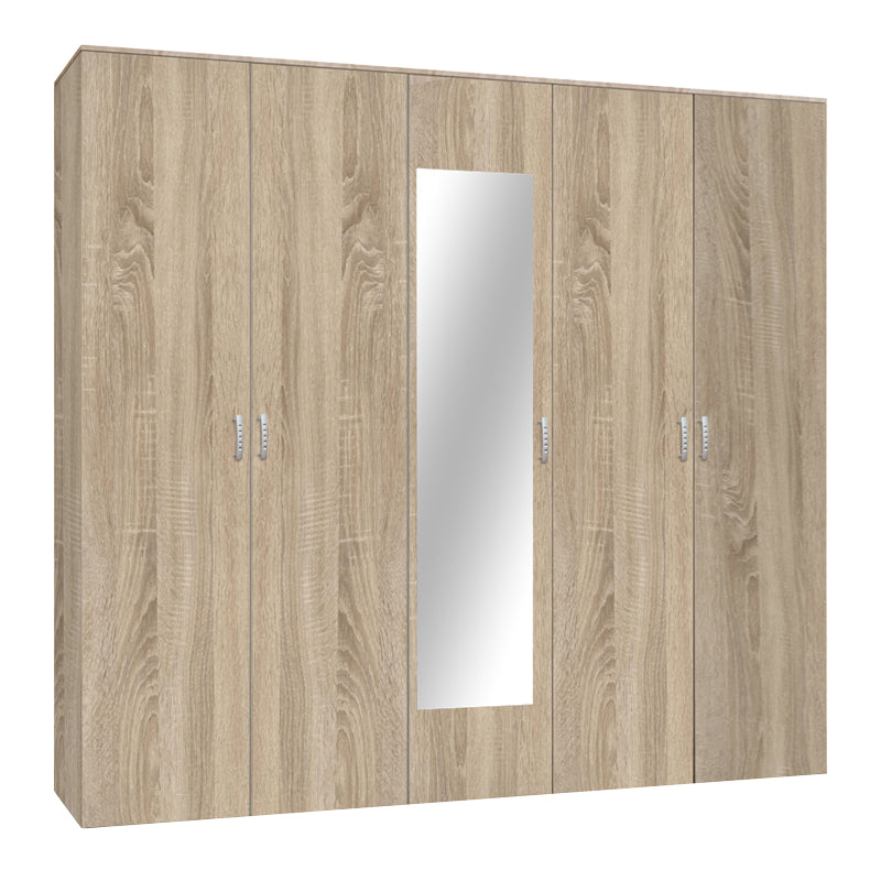 Luna five-leaf wardrobe with mirror in sonoma color 220x52x200cm