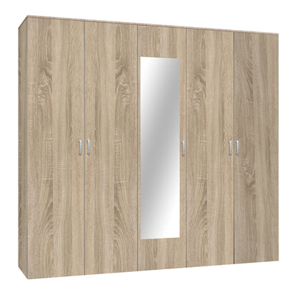 Luna five-leaf wardrobe with mirror in sonoma color 220x52x200cm