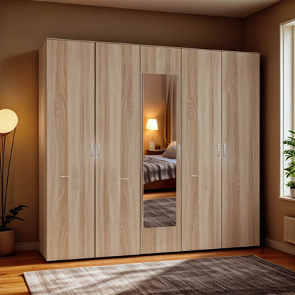 Luna five-leaf wardrobe with mirror in sonoma color 220x52x200cm