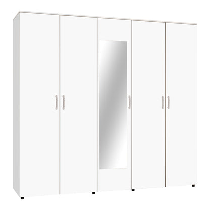 Luna pakoworld five-leaf wardrobe with mirror in white color 220x52x200cm