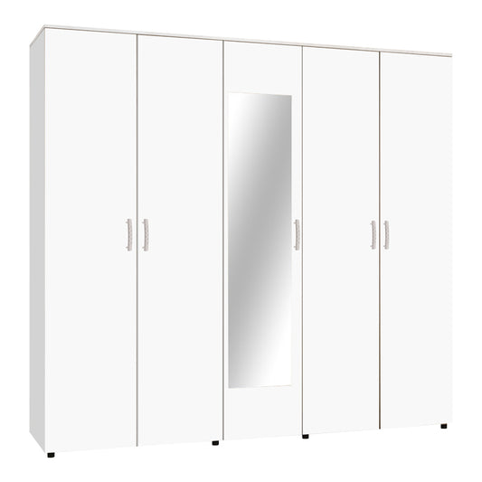 Luna pakoworld five-leaf wardrobe with mirror in white color 220x52x200cm