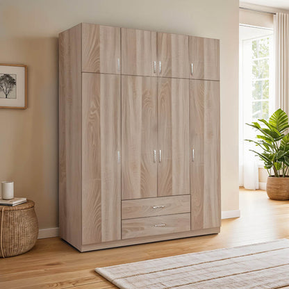 Royal four-leaf wardrobe with drawers in sonoma shade 200x58x230cm