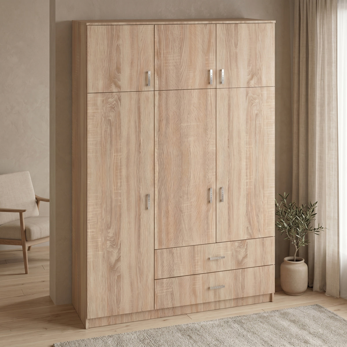Three-leaf wardrobe with drawers Royal in sonoma shade 150x58x230cm