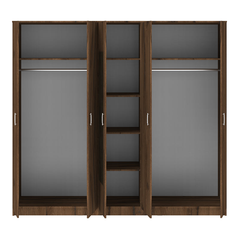 Luna five-leaf wardrobe with mirror in walnut-oak 220x52x200cm