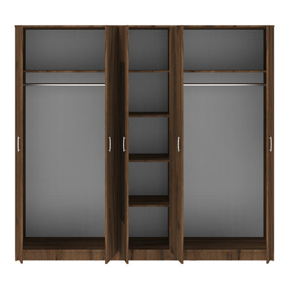 Luna five-leaf wardrobe with mirror in walnut-oak 220x52x200cm