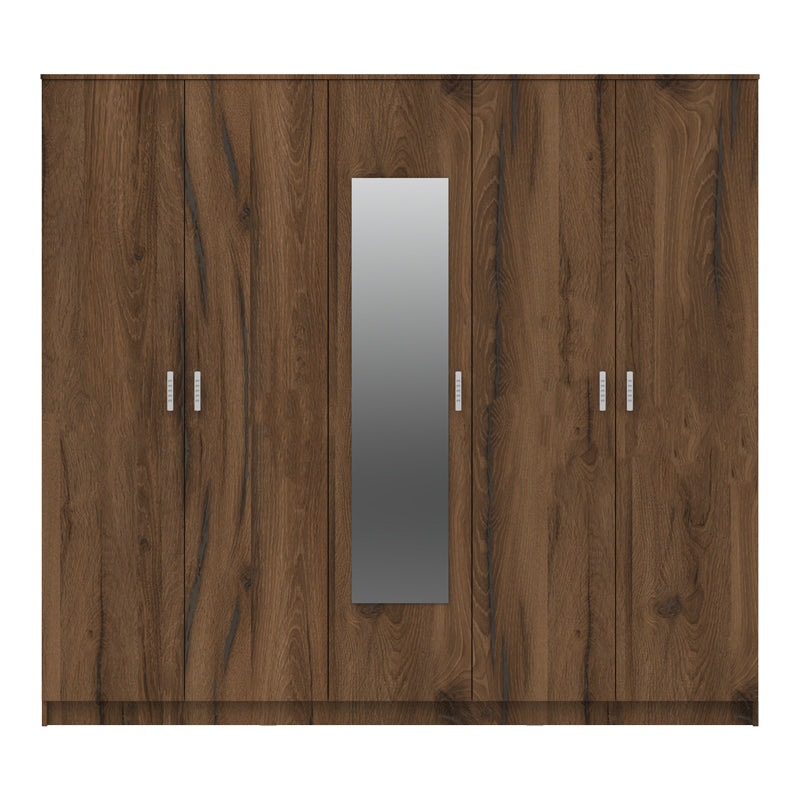 Luna five-leaf wardrobe with mirror in walnut-oak 220x52x200cm