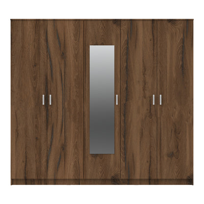 Luna five-leaf wardrobe with mirror in walnut-oak 220x52x200cm