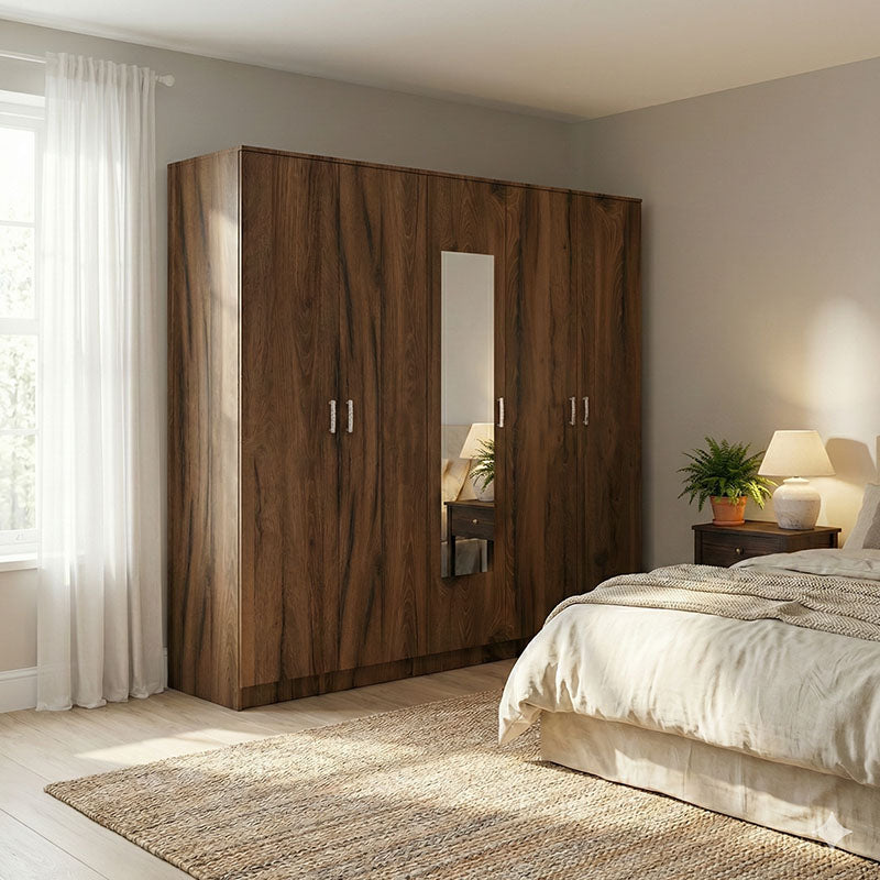 Luna five-leaf wardrobe with mirror in walnut-oak 220x52x200cm