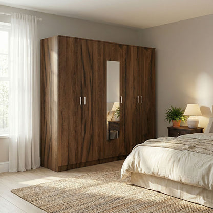 Luna five-leaf wardrobe with mirror in walnut-oak 220x52x200cm