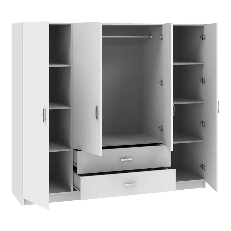 Royal four-leaf wardrobe with drawers and loft white 200x58x230cm
