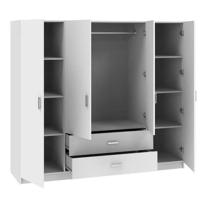Royal four-leaf wardrobe with drawers and loft white 200x58x230cm