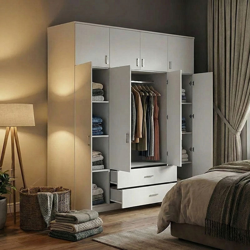 Royal four-leaf wardrobe with drawers and loft white 200x58x230cm