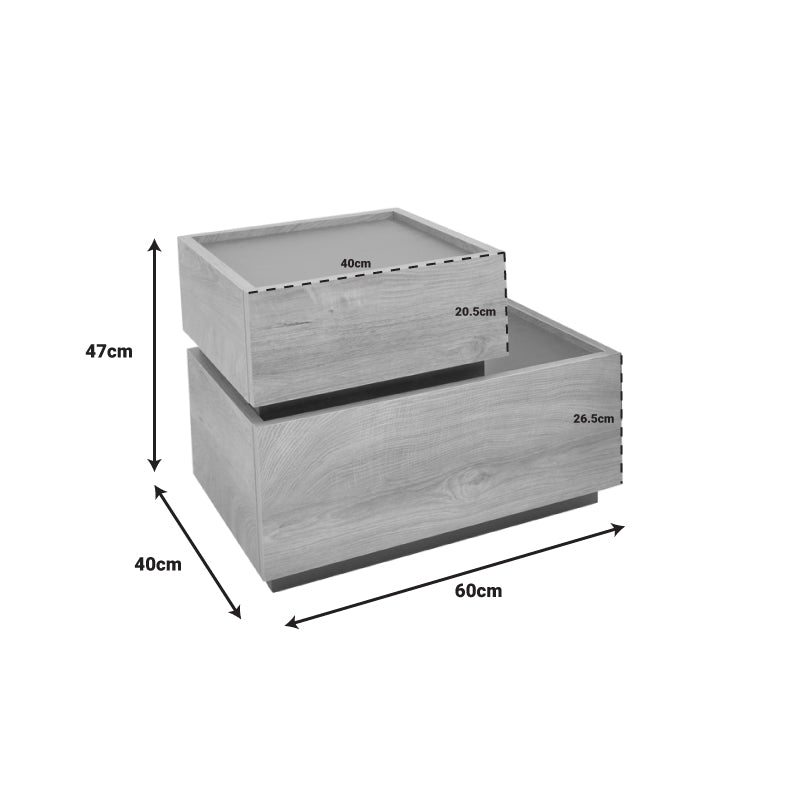 Polymorphic bed side Elencia pakoworld in oak with grey color 60x40x47cm