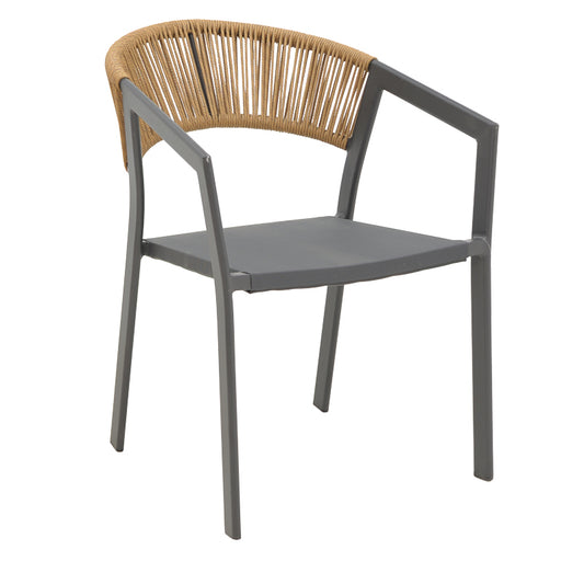 Aluminum armchair Glisten pakoworld stackable anthracite frame-textilene natural rattan 58x56x82cm