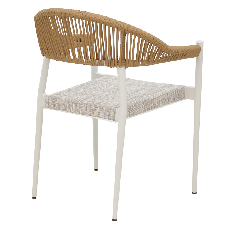 Elation aluminum armchair pakoworld stackable white frame-textilene and rattan in natural color 57x56x78cm