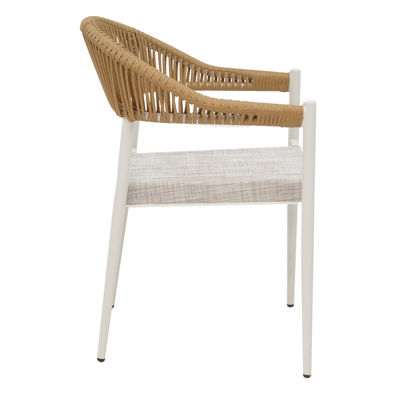 Elation aluminum armchair pakoworld stackable white frame-textilene and rattan in natural color 57x56x78cm