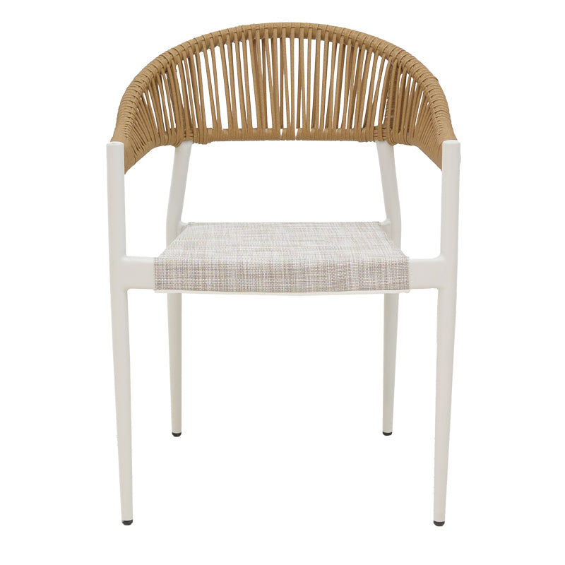 Elation aluminum armchair pakoworld stackable white frame-textilene and rattan in natural color 57x56x78cm