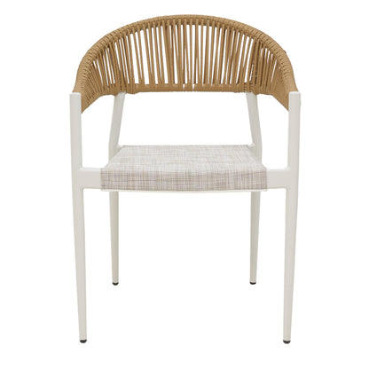 Elation aluminum armchair pakoworld stackable white frame-textilene and rattan in natural color 57x56x78cm