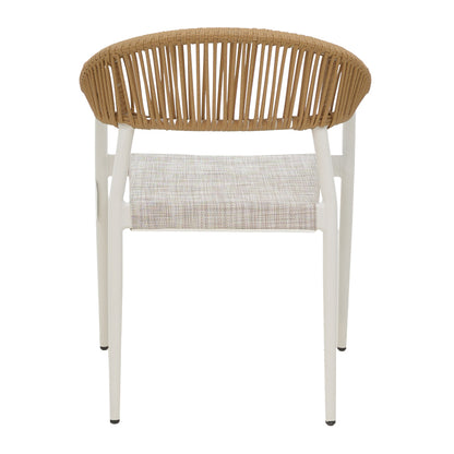 Elation aluminum armchair pakoworld stackable white frame-textilene and rattan in natural color 57x56x78cm