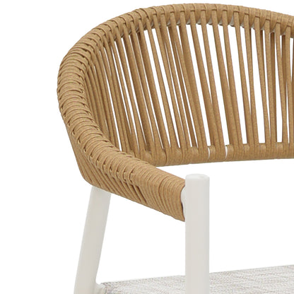 Elation aluminum armchair pakoworld stackable white frame-textilene and rattan in natural color 57x56x78cm