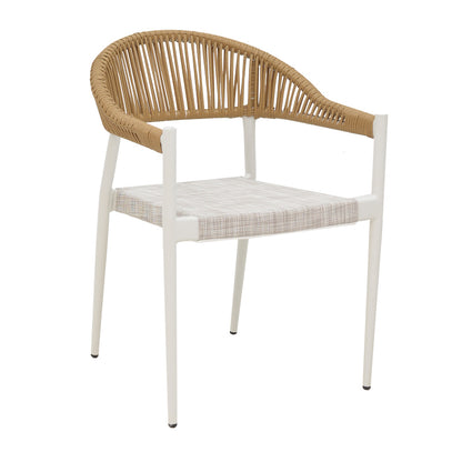 Elation aluminum armchair pakoworld stackable white frame-textilene and rattan in natural color 57x56x78cm