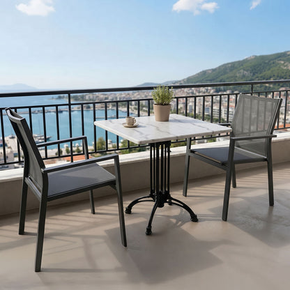 Marmol marble table cast iron in white-black shade 70x70x71.8cm