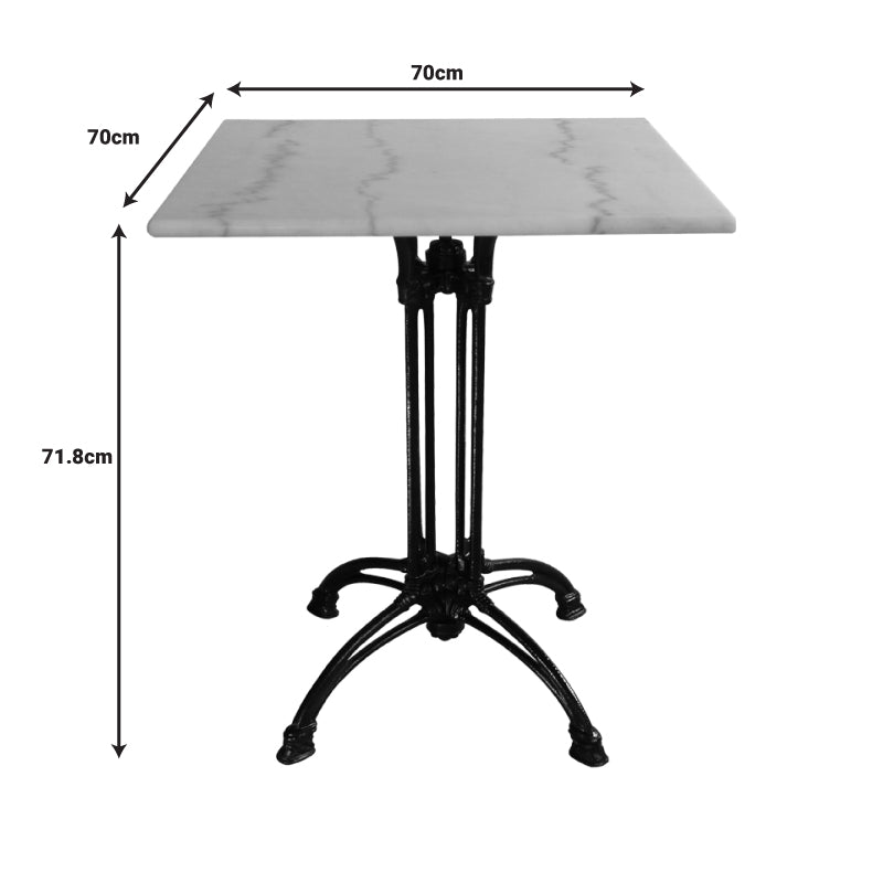 Marmol marble table cast iron in white-black shade 70x70x71.8cm
