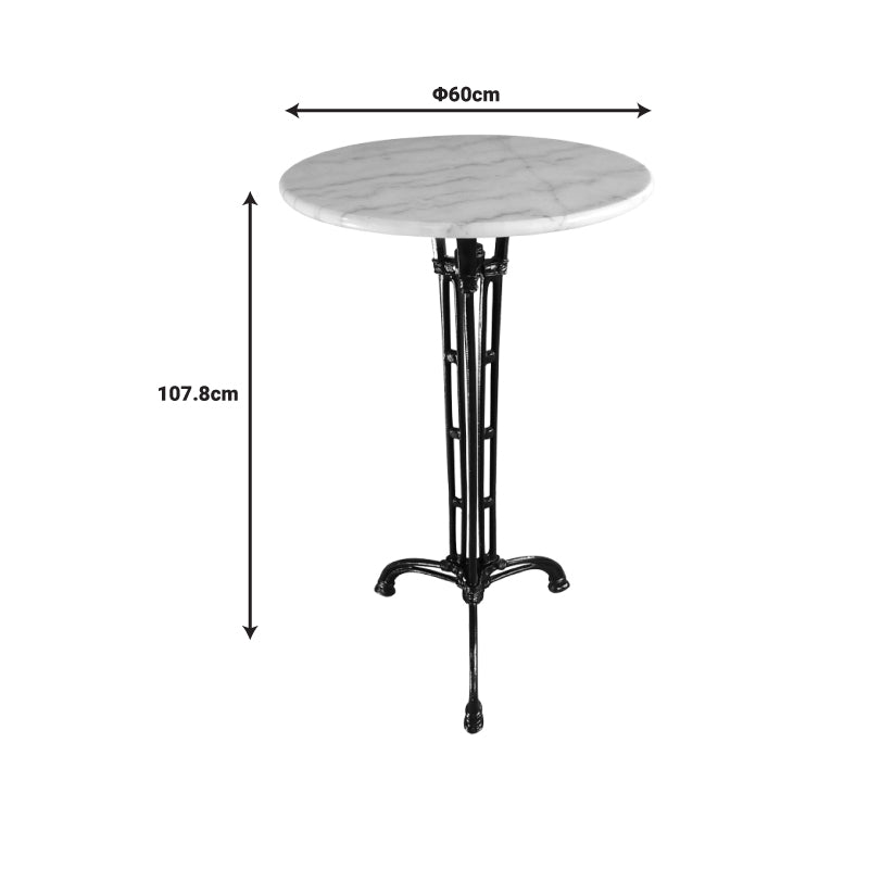Meppo marble bar table cast iron in white-black shade Φ60x107.8cm