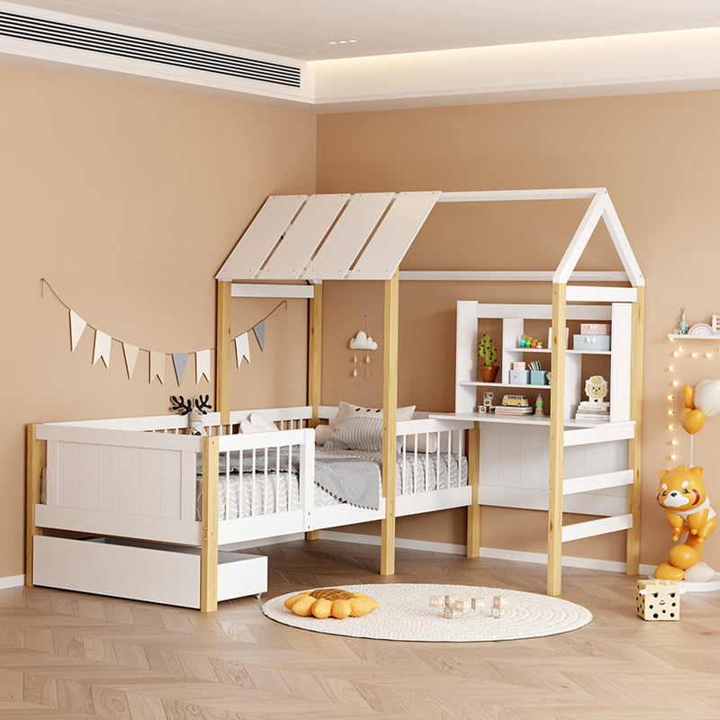 Bed for children Bedria Montessori-style wood in white-natural color 90x190cm