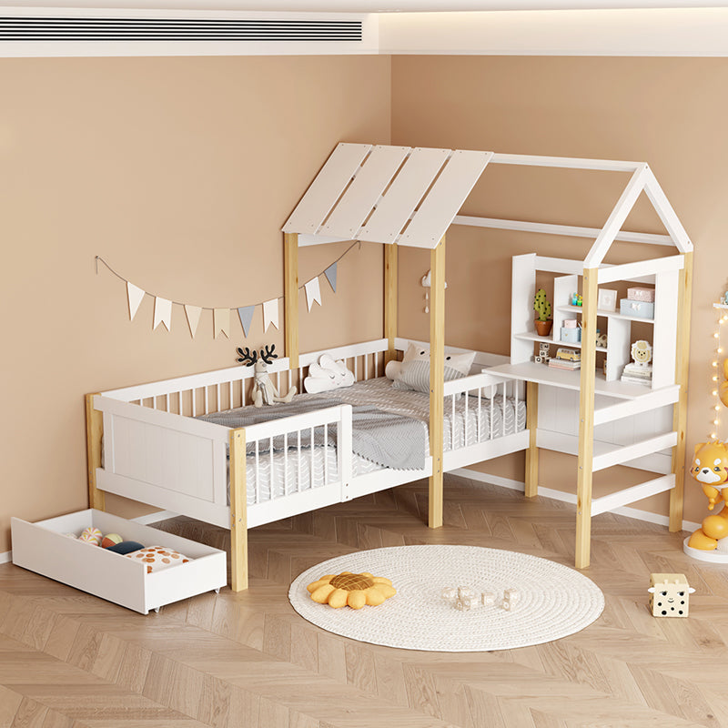 Bed for children Bedria Montessori-style wood in white-natural color 90x190cm