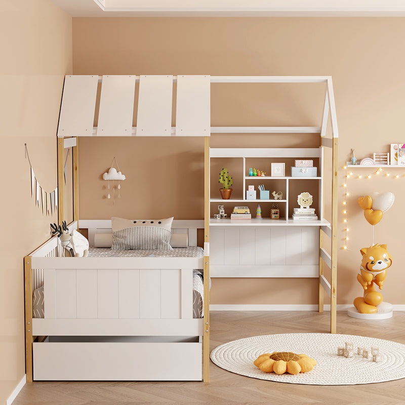 Bed for children Bedria Montessori-style wood in white-natural color 90x190cm