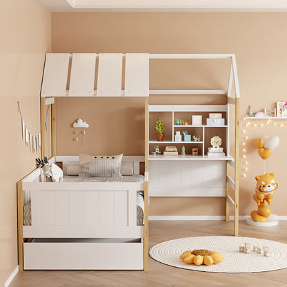 Bed for children Bedria Montessori-style wood in white-natural color 90x190cm