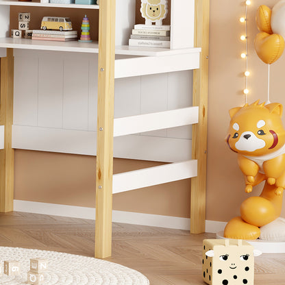 Bed for children Bedria Montessori-style wood in white-natural color 90x190cm