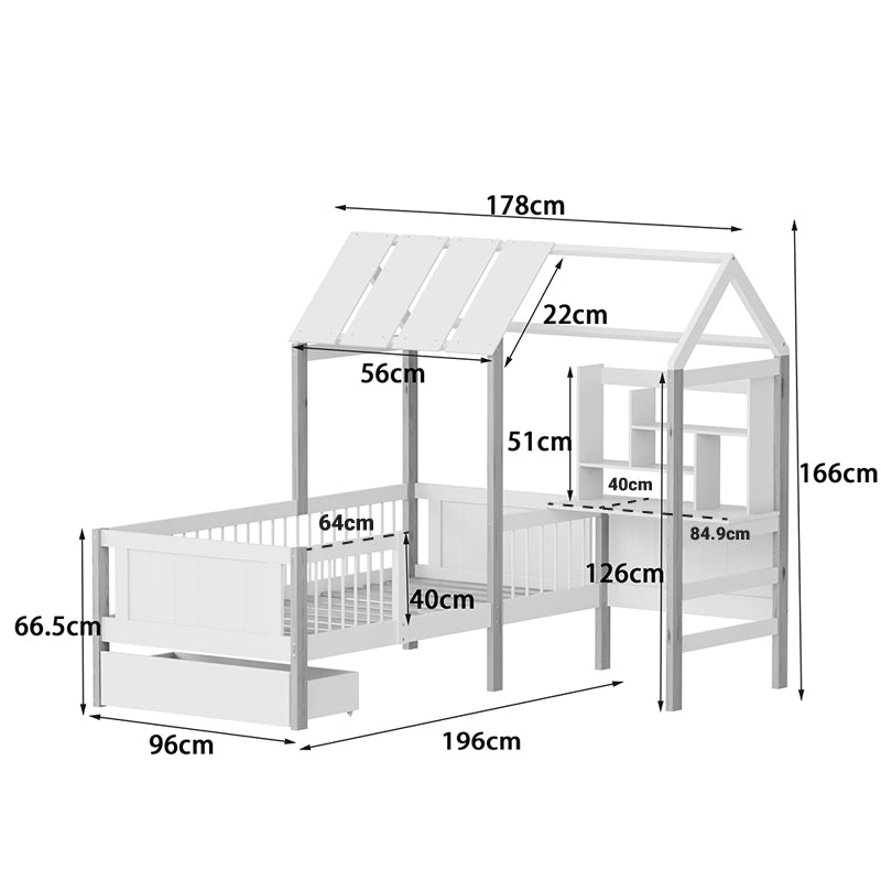 Bed for children Bedria Montessori-style wood in white-natural color 90x190cm
