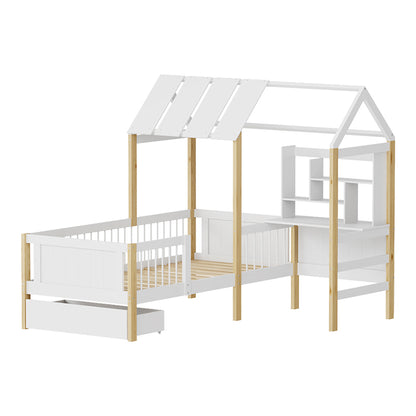 Bed for children Bedria Montessori-style wood in white-natural color 90x190cm