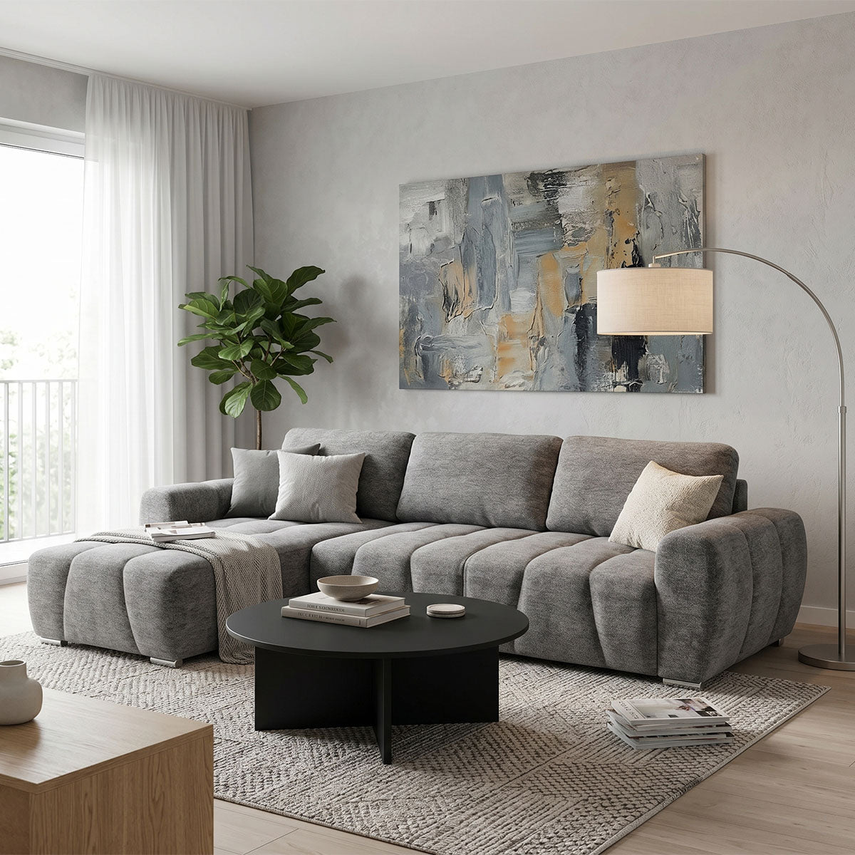 reversible sofa-bed Vivad fabric in anthracite color 275x164x91cm