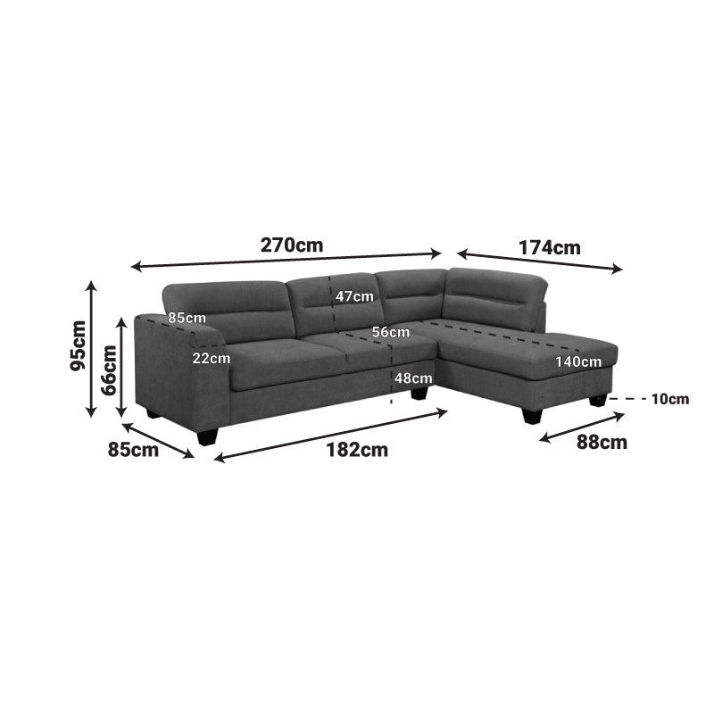 Corner sofa left corner Camile anthracite fabric 270x174x95cm