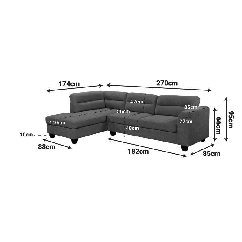 Corner sofa right corner Camile dark grey fabric 270x174x95cm