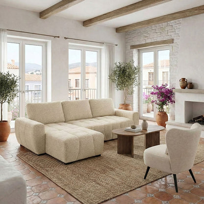 Reversible sofa-bed Vivad fabric in beige color 275x164x91cm