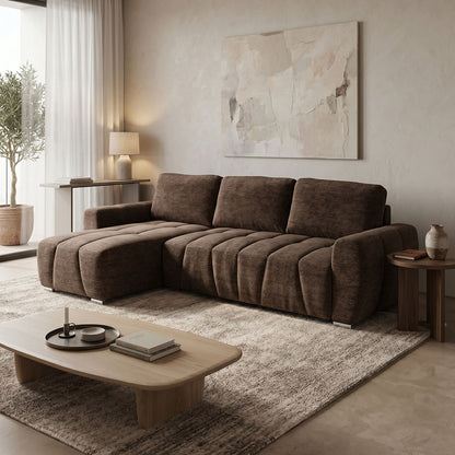 Reversible sofa-bed Vivad fabric in dark brown color 275x164x91cm