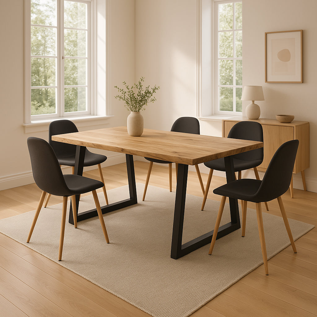 Miles table solid acacia wood thickness 3.7-4cm in natural shade with black metal legs 140x80x76cm