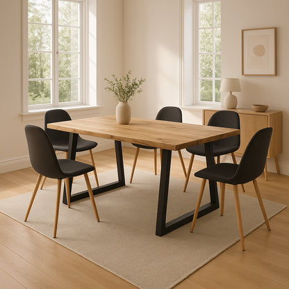 Miles table solid acacia wood thickness 3.7-4cm in natural shade with black metal legs 140x80x76cm