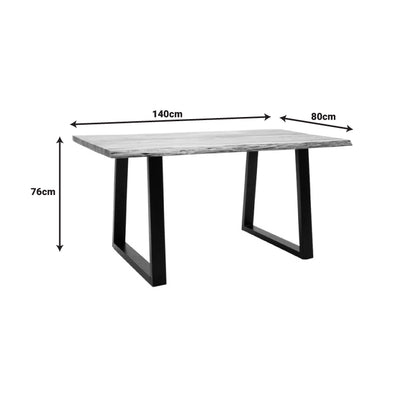 Miles table solid acacia wood thickness 3.7-4cm in natural shade with black metal legs 140x80x76cm