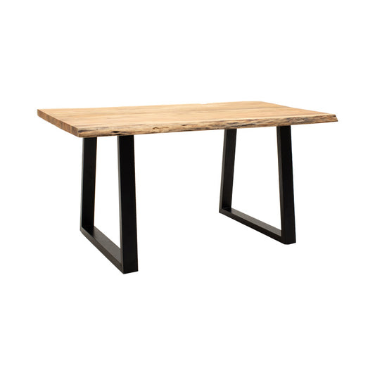 Miles table solid acacia wood thickness 3.7-4cm in natural shade with black metal legs 140x80x76cm
