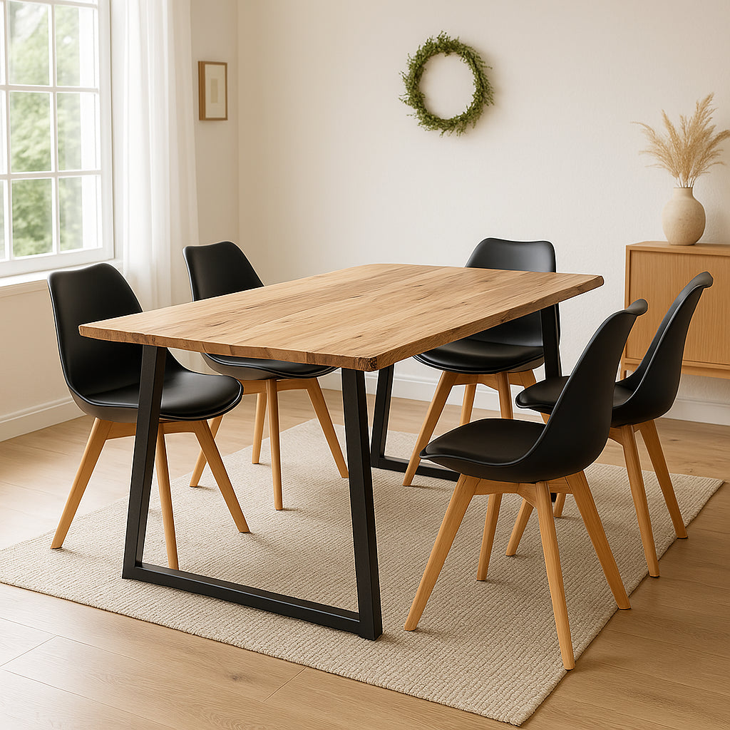 Miles Slim table solid acacia wood in natural shade with black metal legs 160x90x76cm